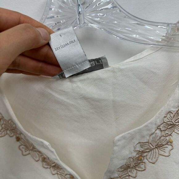 Vintage Y2K White Linen Sleeveless Floral Embroidered Tunic Top Size S - Picture 10 of 11